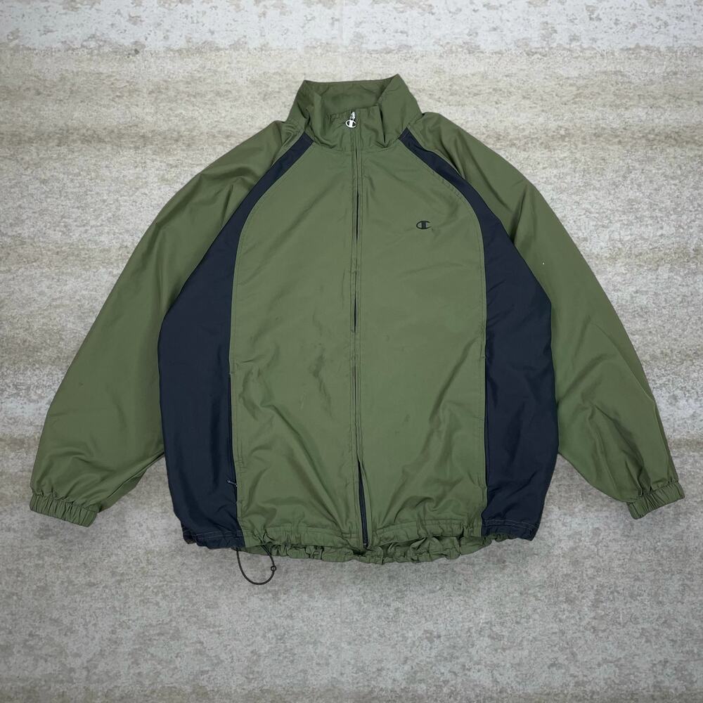 Vintage Y2K Champion Windbreaker Jacket Mens XL Green Polyester Logo Full Zip